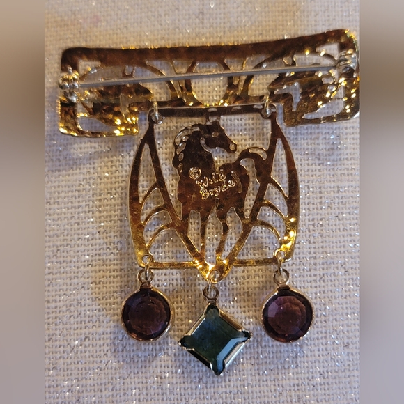 Vintage WILD BRYDE Gold Plated Crystal Pin Brooch - Picture 2 of 5